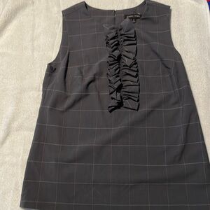 Banana Republic ruffle front top sleeveless gray pink stripes office wear